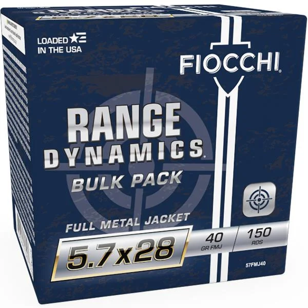 Fiocchi Ammunition Fiocchi Range Dynamics Handgun Ammunition 5.7x28 FN 40gr FMJ 1700 fps 150/ct
