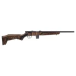 Savage Arms SAV 93R17 MINIMALIST rifle with brown stock and black barrel, right-side view