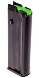 Rossi RB22 black rifle magazine, angled front view with bright green follower