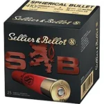 Sellier & Bellot S&B 410, black ammunition box in angled front view with shell pictured