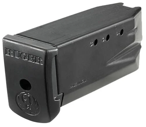 primary-53982 Ruger Handgun Magazine W/Extended Finger Plate, angled view of black magazine with Ruger base plate