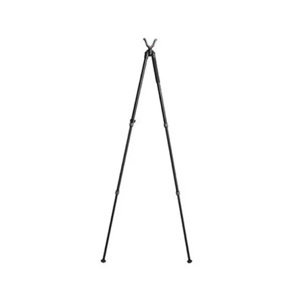 AOB Bog DeadShot Bipod, front view deployed with black telescoping legs