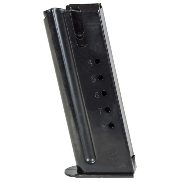 Magnum Research Desert Eagle Magazine, angled side view of a black steel magazine