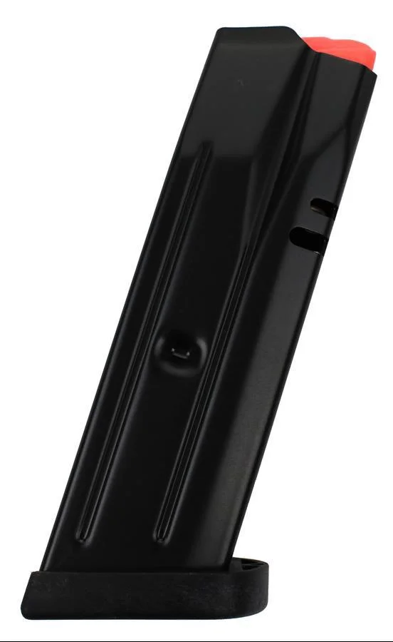 primary-54018 CZ-USA CZ P-10 C Reverse and Ambi black magazine, angled side view with red follower