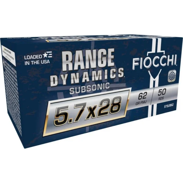 Fiocchi Ammunition Fiocchi Range Dynamics Subsonic Handgun Ammunition 5.7x28 FN 62gr FMJ 1050 fps 50/ct