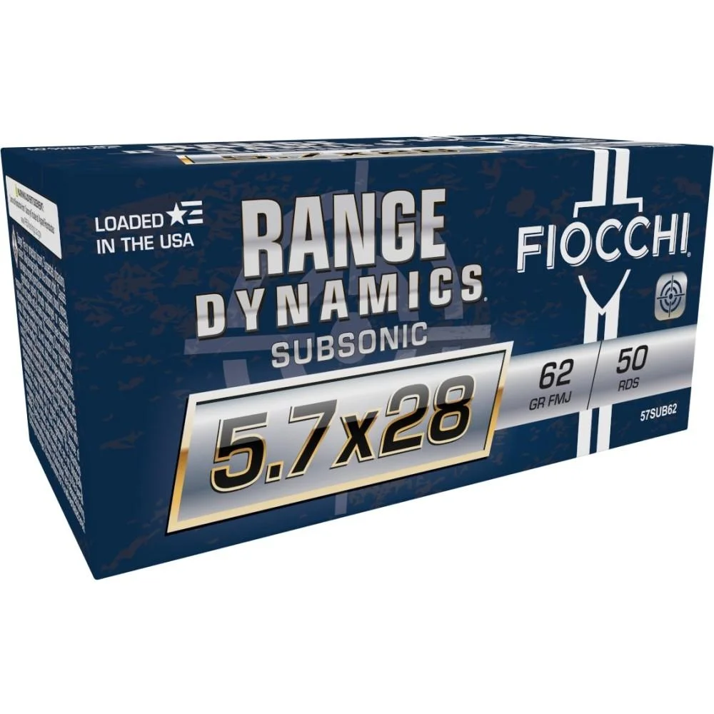 primary-54019 Fiocchi Range Dynamics Subsonic Handgun Ammunition, angled blue box with white lettering