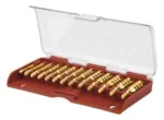 TIPTON 13-PC Solid Brass Jag Set, brass jags arranged in a red case with clear open lid