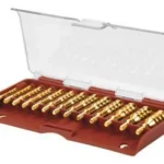 TIPTON 13-PC Solid Brass Jag Set, brass jags arranged in a red case with clear open lid