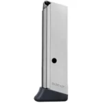 Mec-Gar Walther PPK/S nickel magazine, angled side view with black finger-rest floorplate