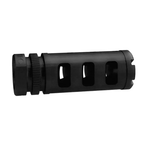 Grovtec G-Brake Muzzle Brake, black side view with three rectangular ports