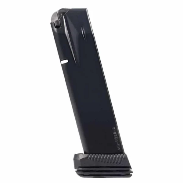 Mec-Gar Sig Sauer P226 Handgun Magazine, black angled side view with extended base
