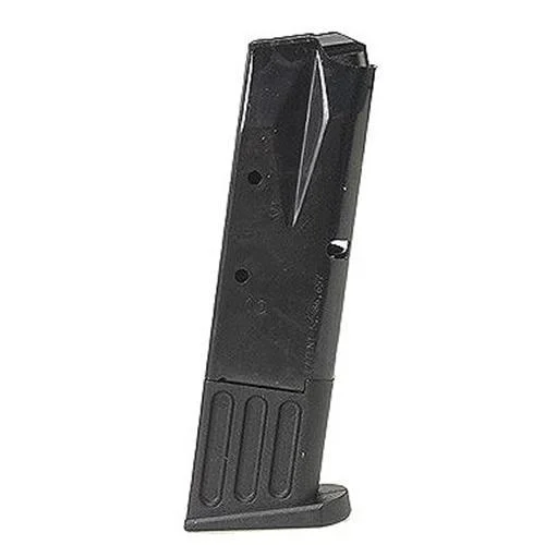 primary-54109 Mec-Gar Taurus 92 black magazine, angled front view with witness holes and extended base
