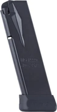 MEC-GAR Sig Sauer P229 handgun magazine, angled side view in black steel with base plate