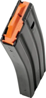 C Products Defense DuraMag curved gray magazine with orange follower in angled top view