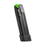 Mec-Gar Beretta PX4 Handgun Magazine, angled view of black magazine with green follower