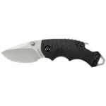 Kershaw Shuffle Folding Steel Knife open left-side view with silver blade and textured black handle