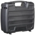 Plano SE Series 4 Pistol Case, angled front view in black with molded handle and ribbed shell