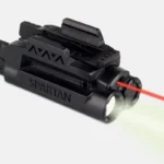 LaserMax Spartan Adjustable Fit Laser/Light Combo, black angled view with red laser and light