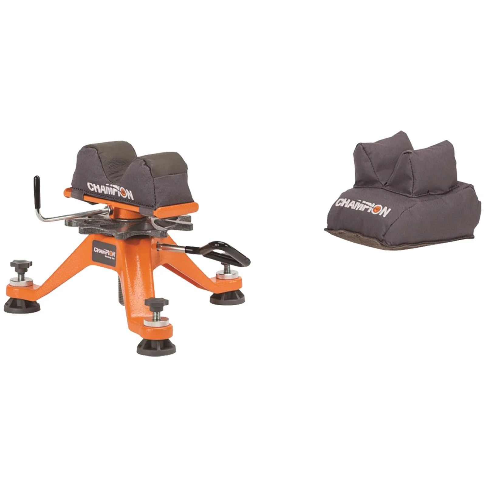 primary-54200 Champion Tri-Stance Rest with Rear Bag, orange rest and gray rear bag shown from the side