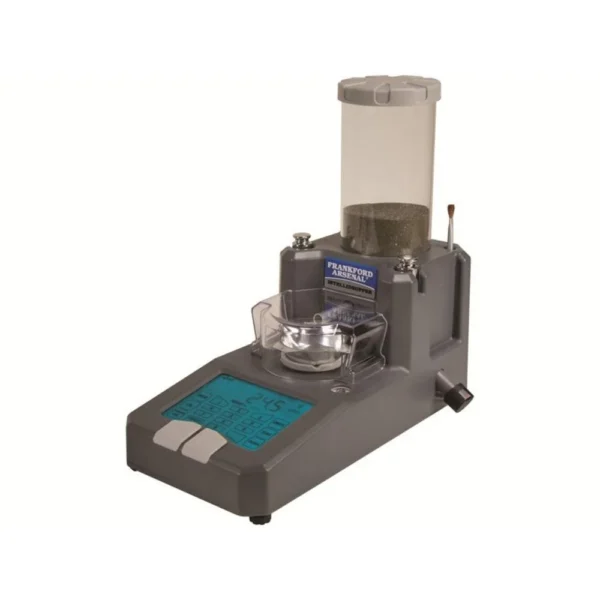 AOB Frankford Arsenal Platinum Series Powder Intelli-Dropper, front view with hopper and display