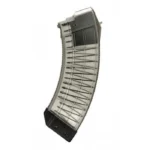 Century Arms US Palm AK30R Rifle Magazine, curved clear and black side view with visible spring