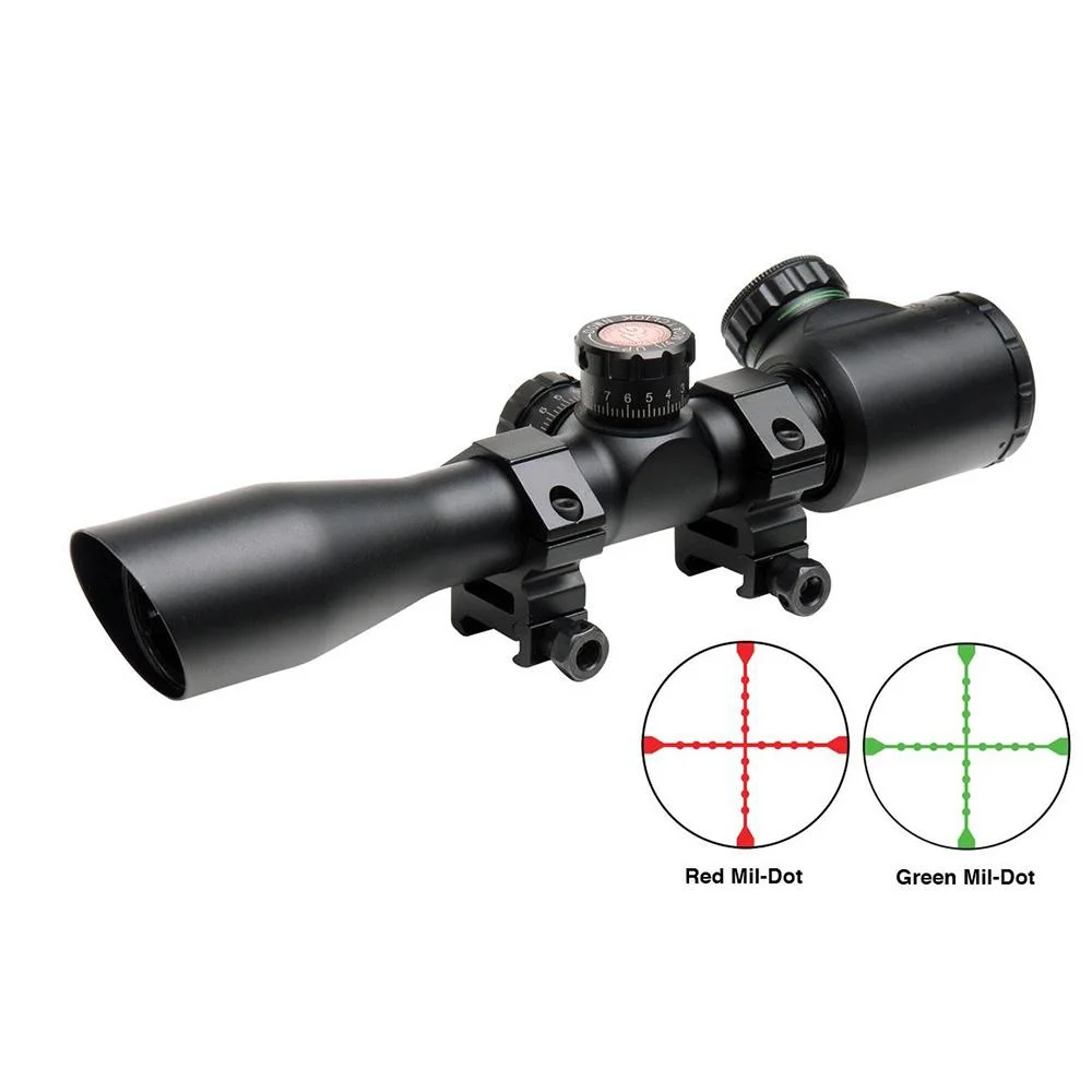 primary-54213 Truglo Tru-Brite Extreme Tactical Compact Rifle Scope with Rings - 4x32mm Dual Color Illum. Mil-Dot 4" Matte