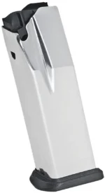 Springfield Armory XD(M) Magazine, stainless body with black baseplate and follower, front angle