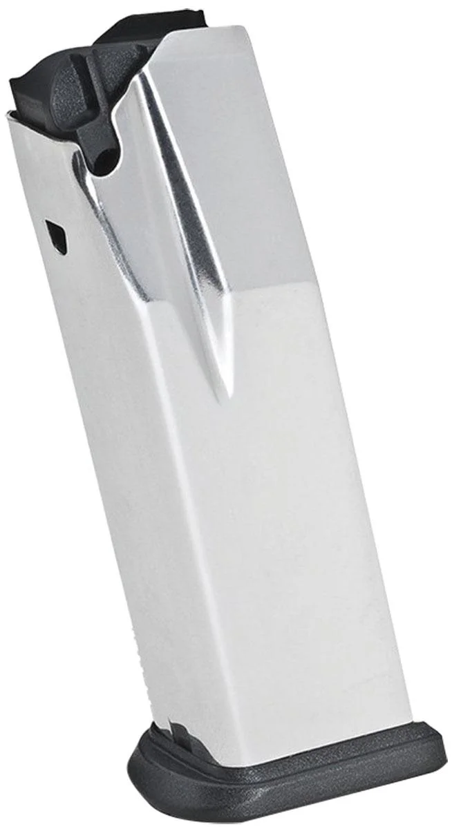 primary-54229 Springfield Armory XD(M) Magazine, stainless body with black baseplate and follower, front angle