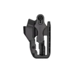 Safariland SL SCHEMA, black front view with belt clip, screws and open trigger guard area