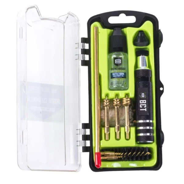 The Allen Company Inc. Breakthrough Vision Series Handgun Cleaning Kit, open black and green case