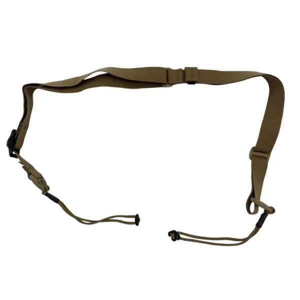 Q LLC Q G Sling Rifle Sling with Sling Devils, flat dark earth sling laid out with cord loops