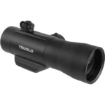 Truglo Traditional Red Dot Sight, black angled view with adjustment knobs and round lens