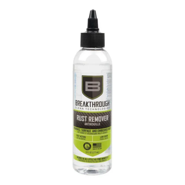 Breakthrough Clean Technologies Rust Remover, clear bottle with black dispensing cone cap
