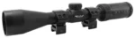 BSA Optix Rifle Scope, black left side view with adjustment turrets and mounting rings