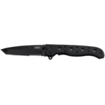 CRKT M16-10KZ Kit Carson knife, open side view with black blade and pierced black handle