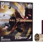 Federal Hi-Bird ammunition, box with bird graphics beside two red shells