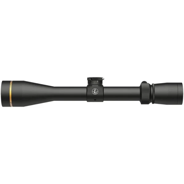 Leupold VX-3HD matte black rifle scope, right side view with adjustment turrets and gold ring
