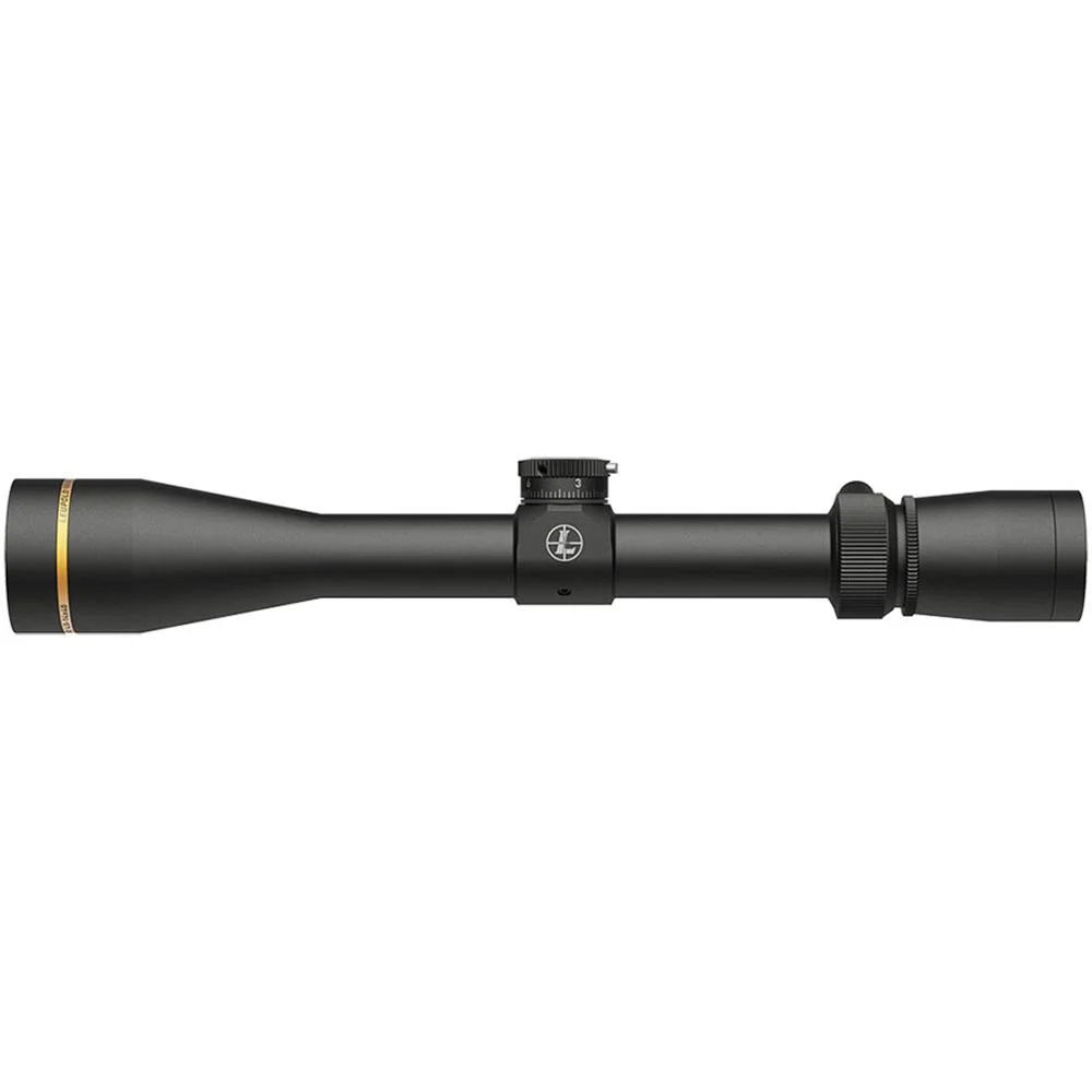 primary-54436 Leupold VX-3HD matte black rifle scope, right side view with adjustment turrets and gold ring
