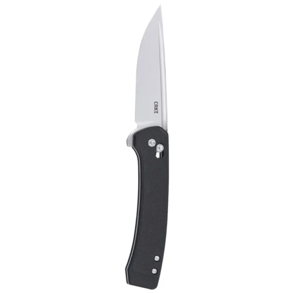 CRKT Q Compact folding knife, open right-side view with silver drop-point blade and black handle