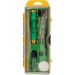 Remington Premier 9mm Cleaning Kit, front view in clear case with green handle, rods and brushes
