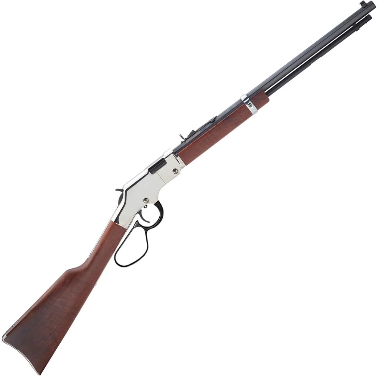 primary-54440 Henry H4 Golden Boy Silver LL rifle, right side view with silver receiver and brown stock