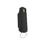 PS Products PS Blue Heat pepper spray, black front view with green actuator and key ring