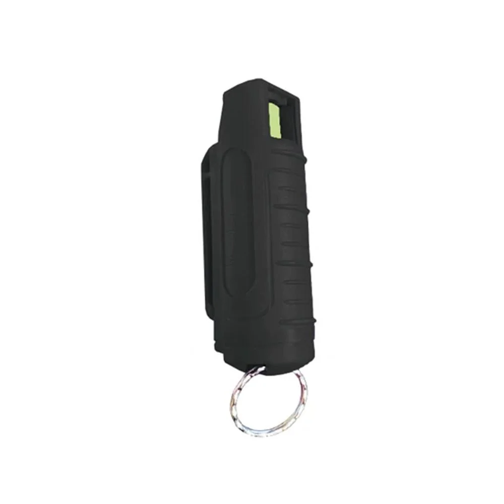 primary-54479 PS Products PS Blue Heat pepper spray, black front view with green actuator and key ring