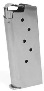 Sig Sauer P938 Magazine, angled front view of silver metal magazine