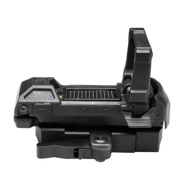 NcStar Vism SPD FlipDot, black angled view with open lens cover, solar panel and mounting base
