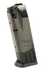 Sig Sauer P228 P229 handgun magazine, angled side view in black and silver