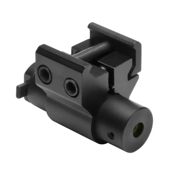 NcSTAR Compact Red Laser Sight black laser unit with Weaver mount, angled front view