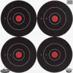 Birchwood Casey B/C DIRTY BIRD RND BLSEYE TGT, sheet with four black and red bullseyes