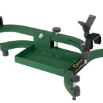 AOB Caldwell Lead Sled Solo Rifle Rest, green metal rest in angled side view