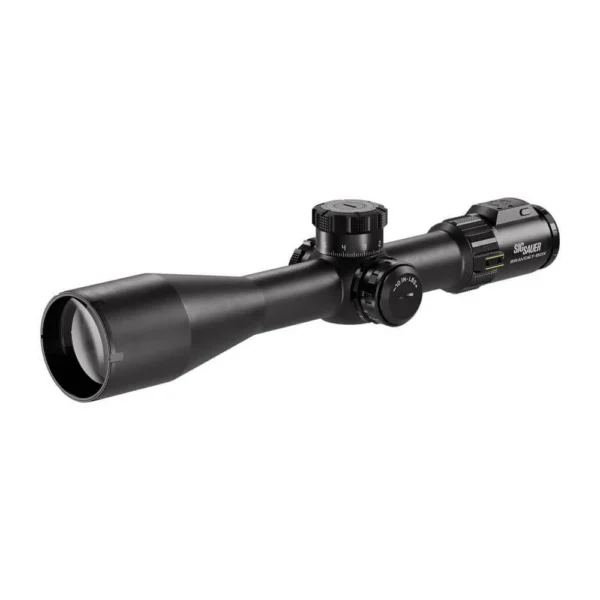 Sig Sauer Bravo6T-BDX black rifle scope, right-side view with large objective and adjustment turrets
